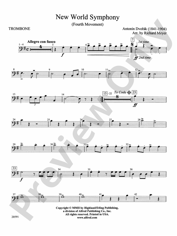 New World Symphony (Fourth Movement) 1st Trombone 1st Trombone Part
