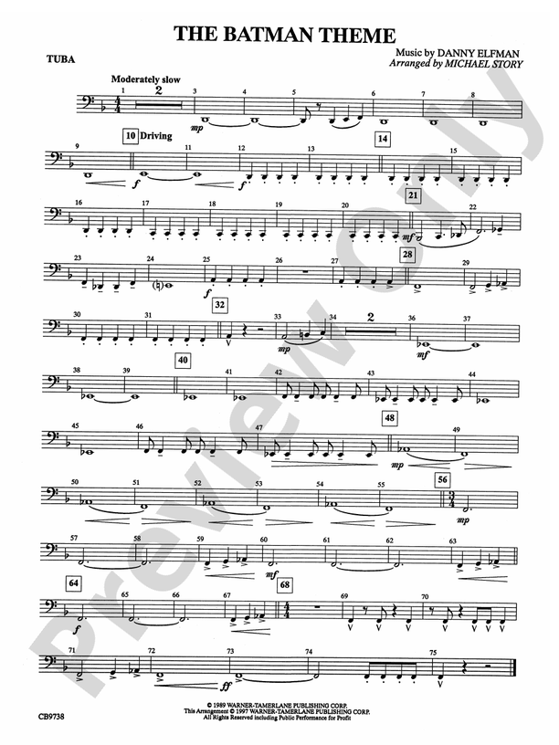 Batman Theme: Tuba: Tuba Part - Digital Sheet Music Download