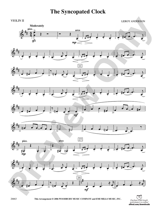 The Syncopated Clock 2nd Violin 2nd Violin Part Digital Sheet Music