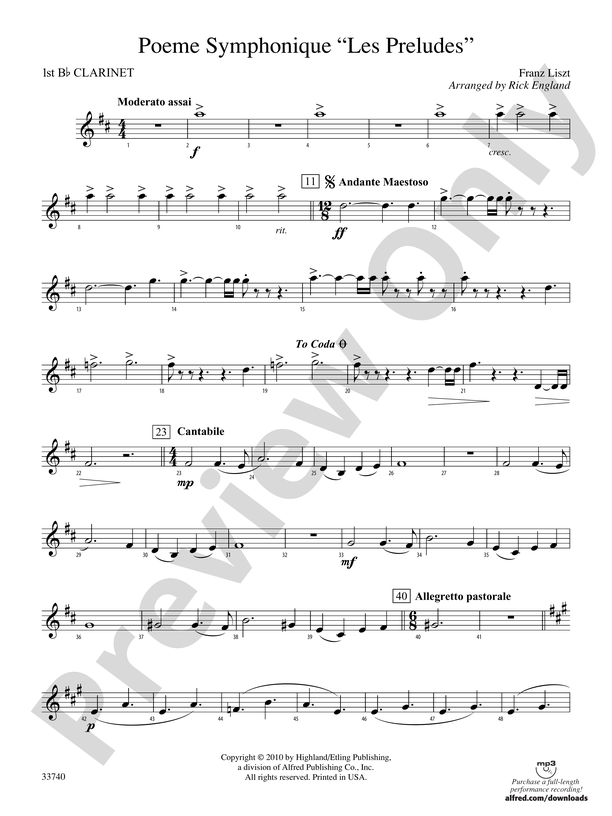 Poeme Symphonique "Les Preludes": 1st B-flat Clarinet