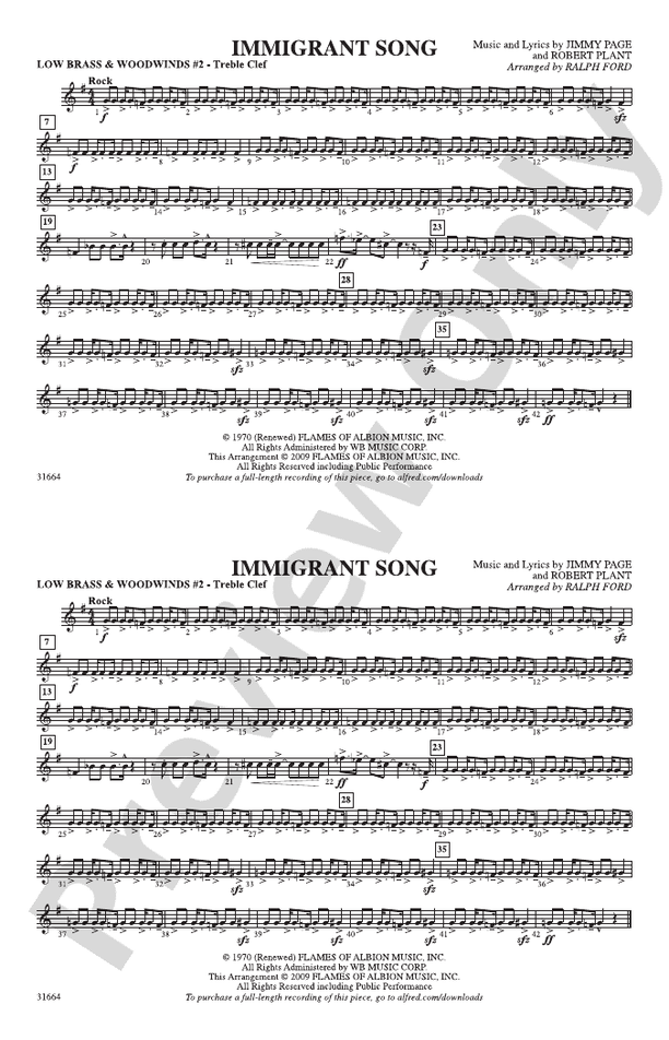 Immigrant Song: Low Brass & Woodwinds #2 - Treble Clef
