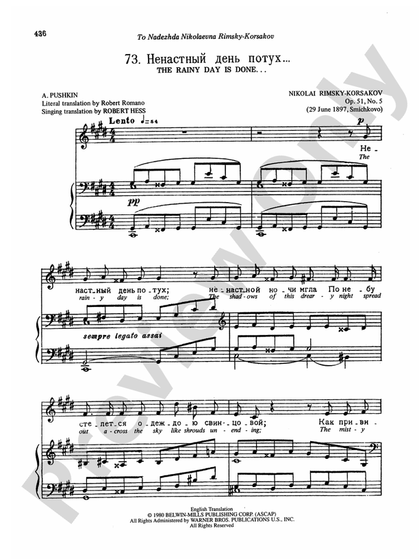RimskyKorsakov Songs, Volume VI (Russian/English) 73. The Rainy Day