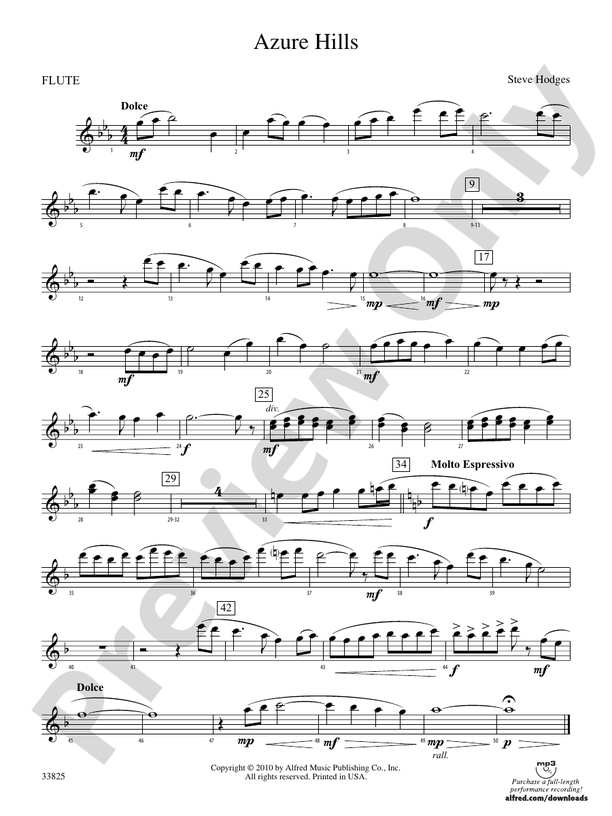 Azure Hills Flute Flute Part Digital Sheet Music Download