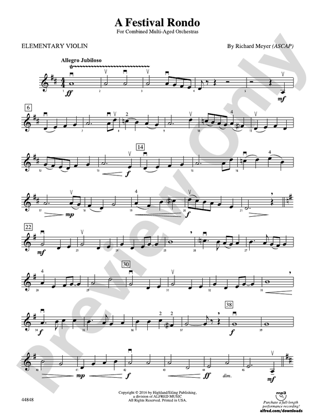 A Festival Rondo: Electric Violin: Electric Violin Part