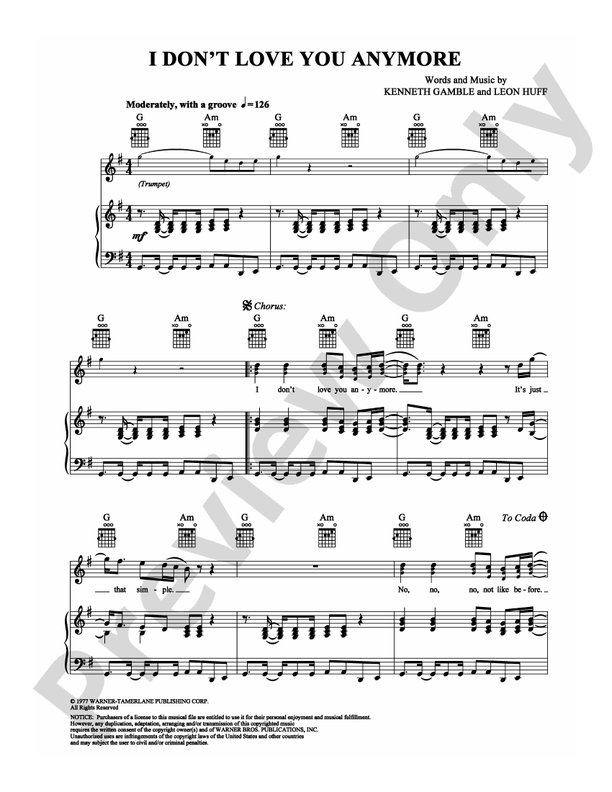 I Don't Love You Anymore: Piano/Vocal/Chords: Teddy I Don't Love You Anymore: Piano/Vocal/Chords: Teddy