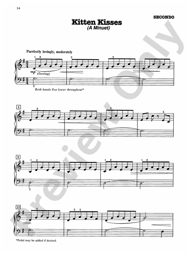 Kitten Kisses (A Minuet) - Piano Duet (1 Piano, 4 Hands)