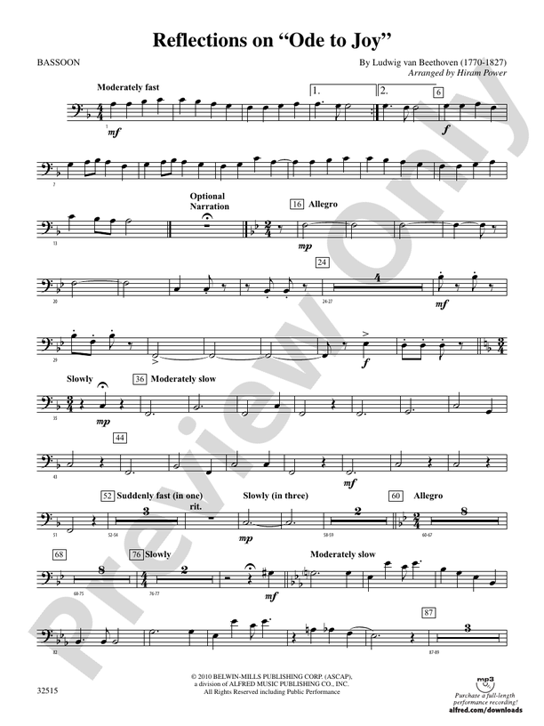 Reflections on "Ode to Joy" Bassoon Bassoon Part Digital Sheet