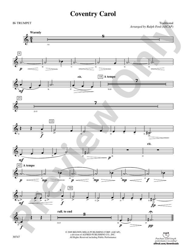 Coventry Carol 1st Bflat Trumpet 1st Bflat Trumpet Part Digital