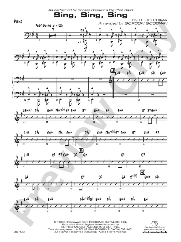 Sing, Sing, Sing: Piano Accompaniment: Piano Accompaniment Part
