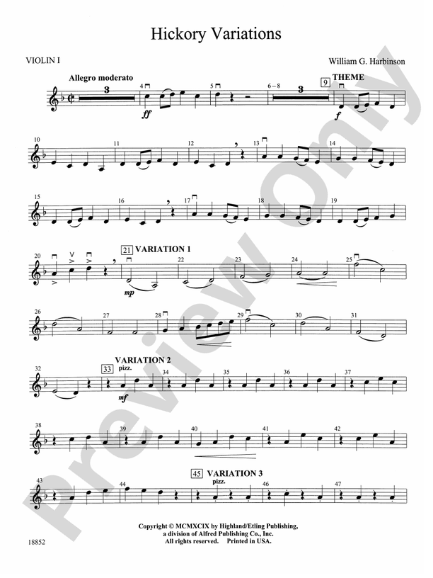 Hickory Variations 1st Violin 1st Violin Part Digital Sheet Music
