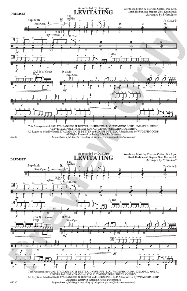 Levitating Drums Drums Part Digital Sheet Music Download