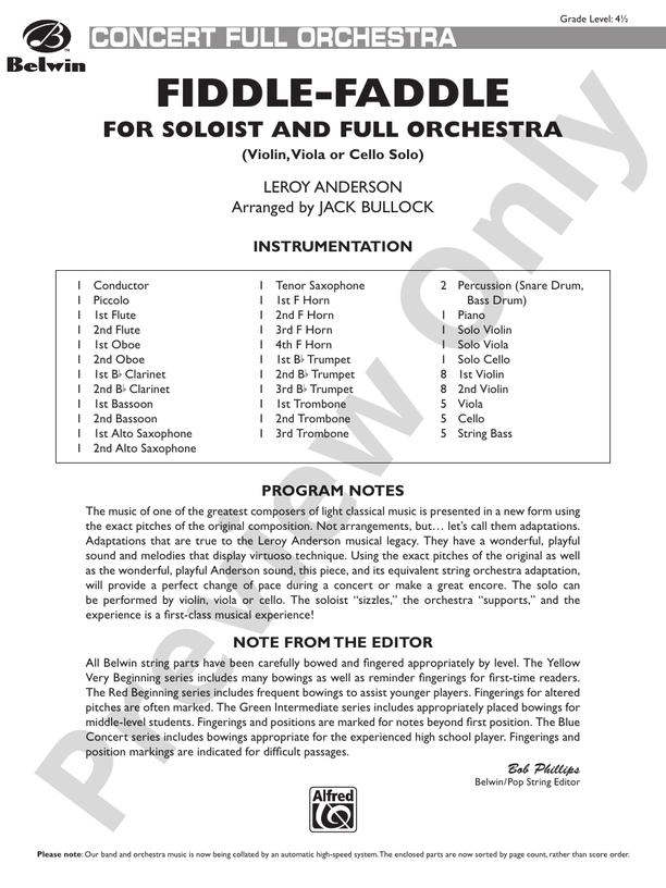 FiddleFaddle for Soloist and Full Orchestra Full Orchestra Conductor