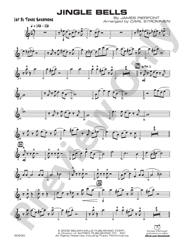 Jingle Bells: B-flat Tenor Saxophone: B-flat Tenor Saxophone Part - Digital  Sheet Music Download