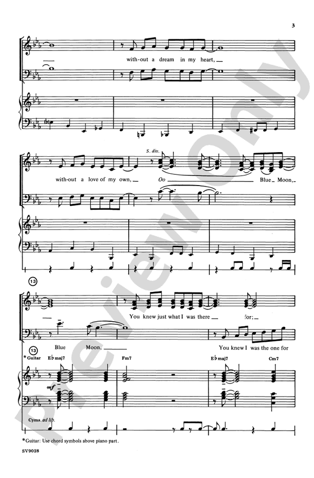 Blue Moon: SATB Choral Octavo: Richard Rodgers - Digital Sheet Music ...