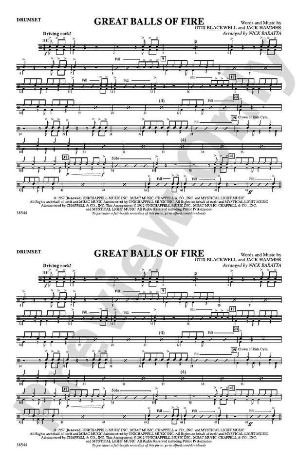Great Balls of Fire Drumset Drumset Part Digital Sheet Music Download