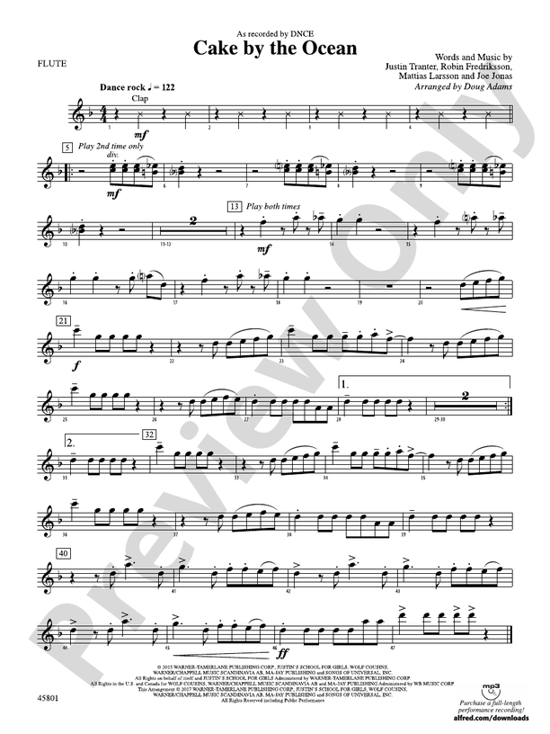 Cake by the Ocean Flute Flute Part Digital Sheet Music Download