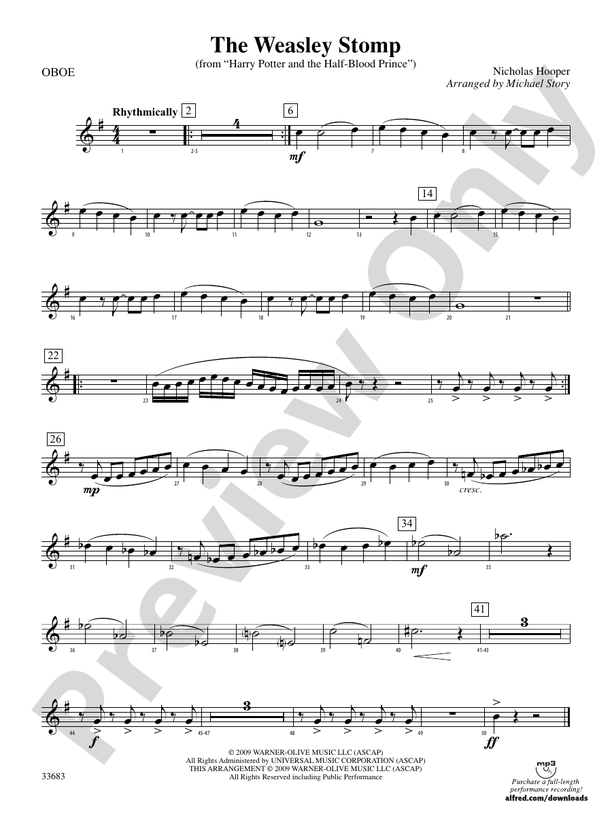 The Weasley Stomp (from Harry Potter and the HalfBlood Prince) Oboe Oboe Part Digital Sheet