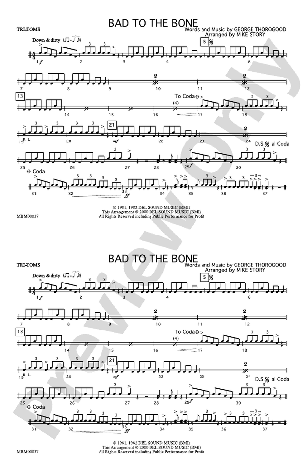 Bad to the Bone TomToms TomToms Part Digital Sheet Music Download