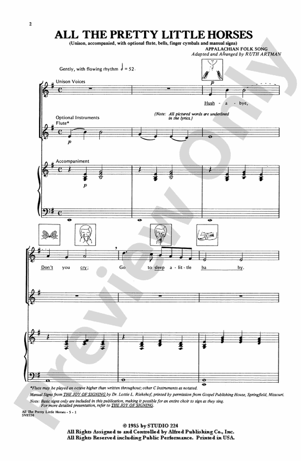 All the Pretty Little Horses: Unison (Manual Signs) Choral Octavo: Ruth ...