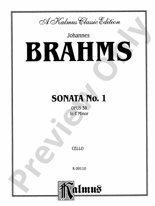 Brahms: Sonata No. 1 in E Minor, Op. 38: Cello Book: Johannes Brahms ...