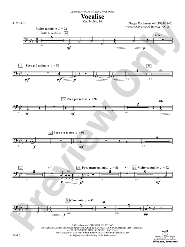 Vocalise, Op. 34, No. 14: Timpani: Timpani Part - Digital Sheet Music ...