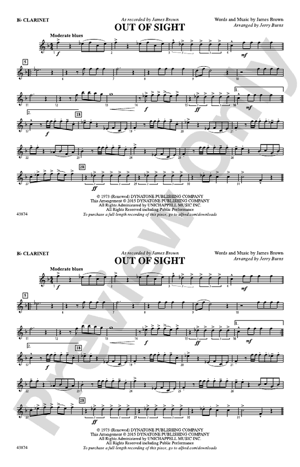 Out Of Sight: 1st B-flat Clarinet: 1st B-flat Clarinet Part - Digital ...