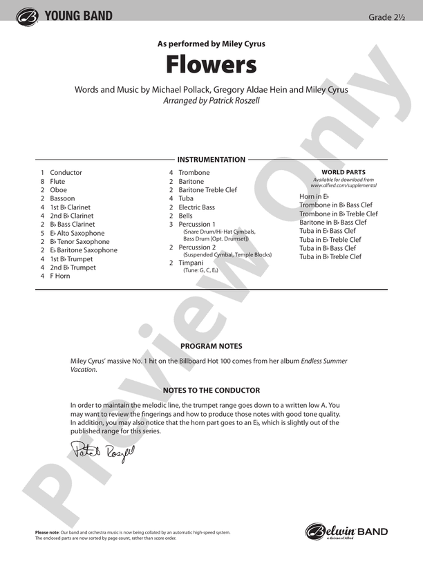 Flowers Score Concert Band Score Digital Sheet Music Download