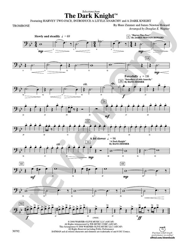 The Dark Knight, Selections from 1st Trombone 1st Trombone Part