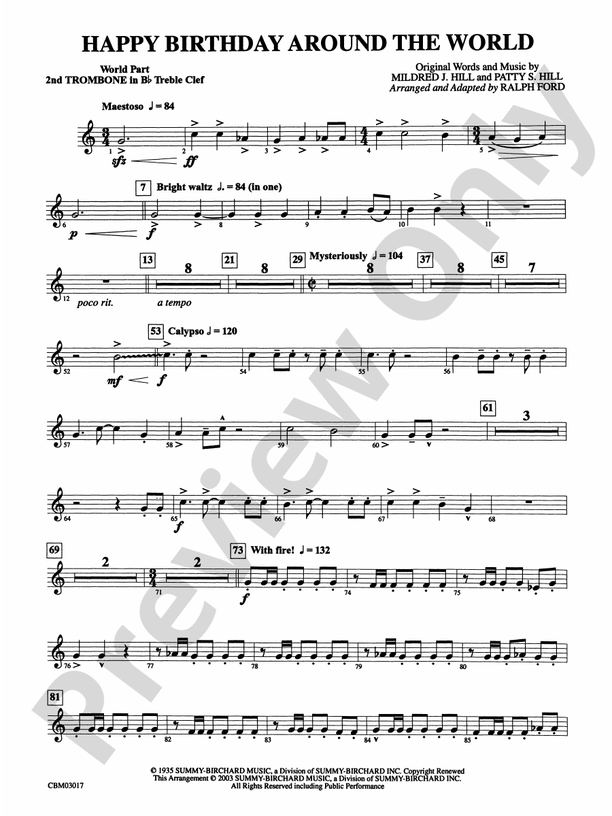 Happy Birthday Around the World: (wp) 2nd B-flat Trombone T.C.: (wp ...