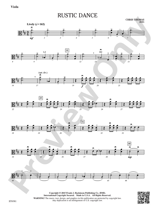 Rustic Dance: Viola: Viola Part: Chris Thomas - Digital Sheet