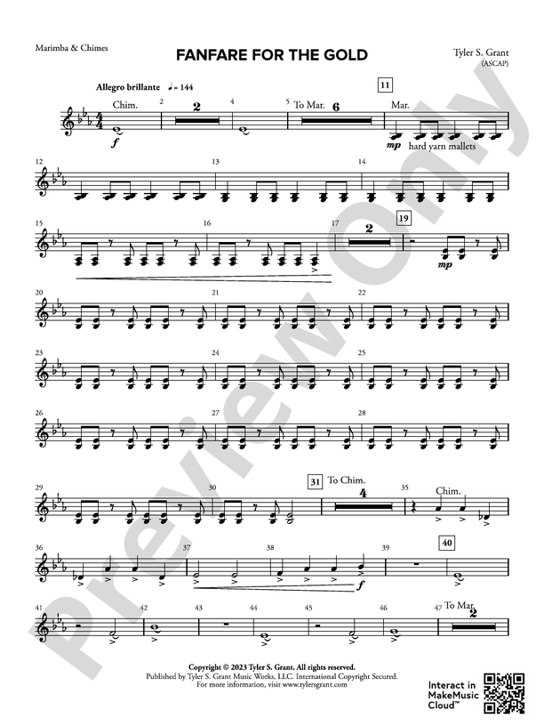Fanfare for the Gold Chimes Chimes Part Digital Sheet Music Download
