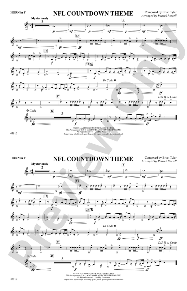 NFL Countdown Theme: 1st F Horn: 1st F Horn Part - Digital Sheet Music  Download