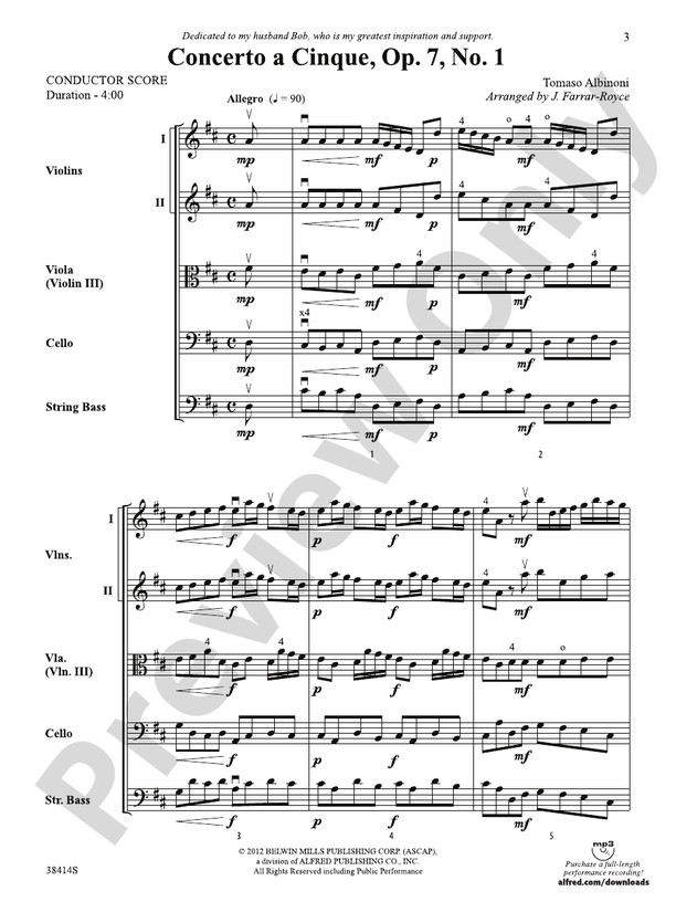 Concerto a Cinque, Op. 7, No. 1: Score: String Orchestra Score