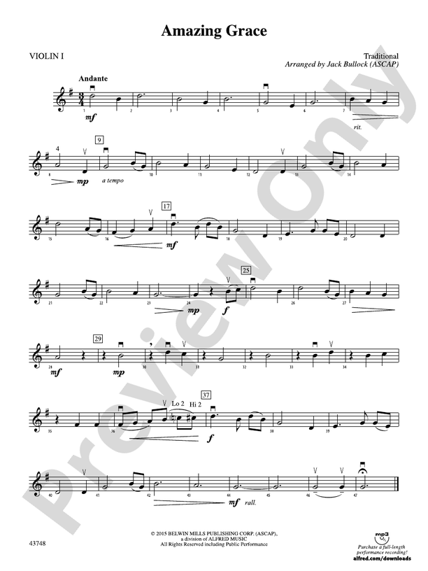 Amazing Grace 1st Violin 1st Violin Part Digital Sheet Music Download