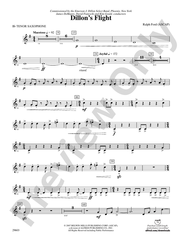 Dillon's Flight Bflat Tenor Saxophone Bflat Tenor Saxophone Part