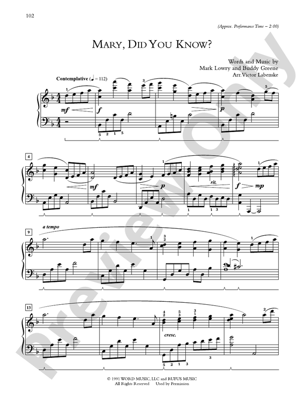 Mary, Did You Know? - Piano Solo