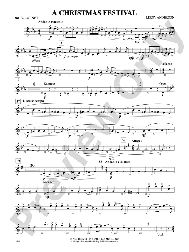 A Christmas Festival: 2nd B-flat Cornet: 2nd B-flat Cornet Part - Digital Sheet Music Download