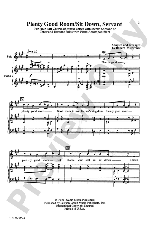 Plenty Good Room Sit Down Servant Satb Choral Octavo Digital Sheet Music Download 