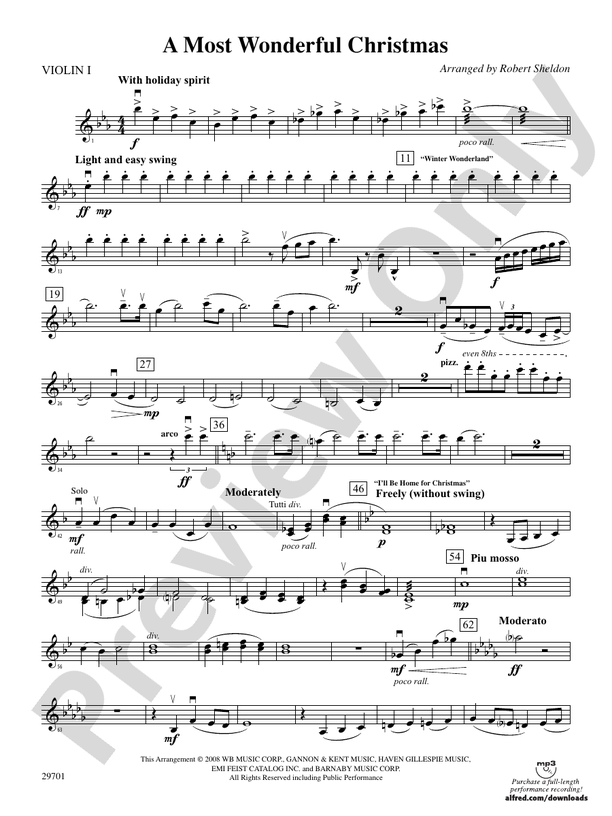 A Most Wonderful Christmas 1st Violin 1st Violin Part Digital Sheet Music Download 7994