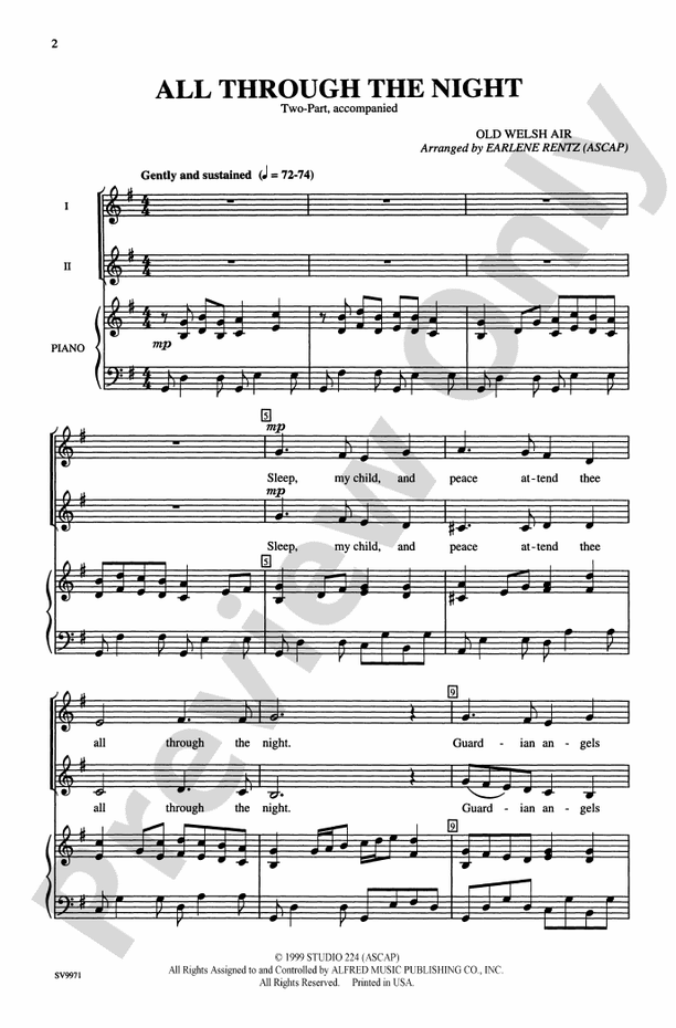 All Through the Night 2Part Choral Octavo Digital Sheet Music Download
