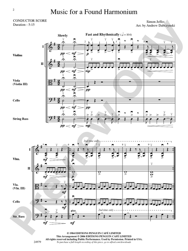 Music for a Found Harmonium String Orchestra Conductor Score & Parts