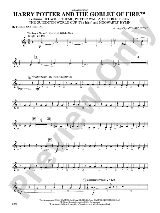 Harry Potter and the Goblet of Fire, Selections from Bflat Tenor