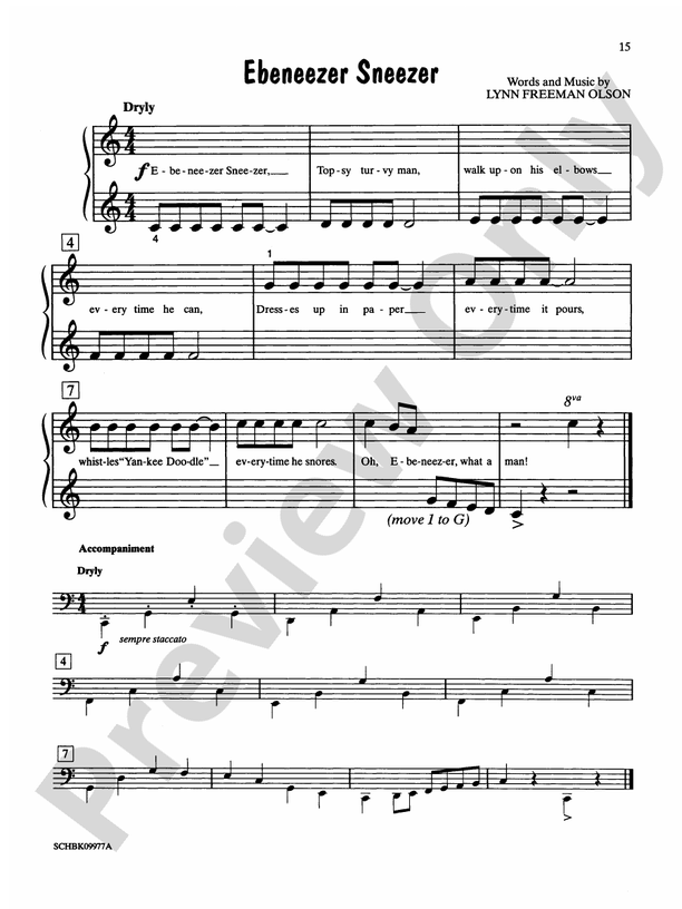 Ebeneezer Sneezer - Piano Solo with Lyrics (with Optional Duet Accompaniments)