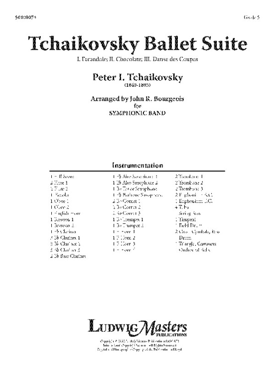 Suite:　Works:　Ensemble　Concert　Band,　Peter　Ilyitch　Music　Tchaikovsky　Sheet　Tchaikovsky　Ballet