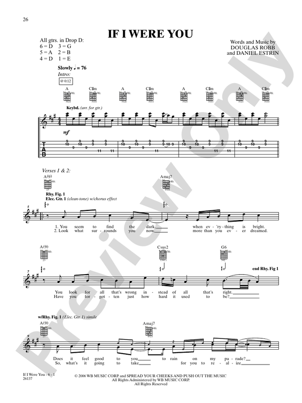 If I Were You Guitar Hoobastank Digital Sheet Music Download