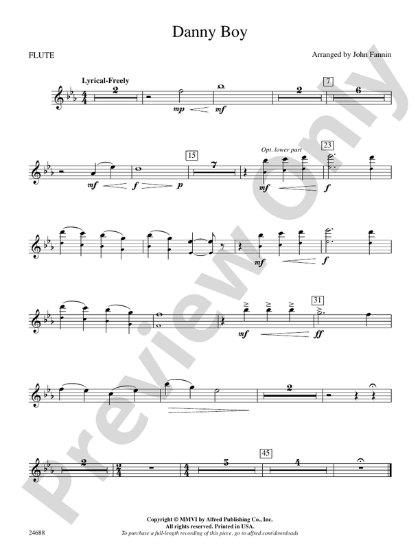 Danny Boy Flute Flute Part Digital Sheet Music Download