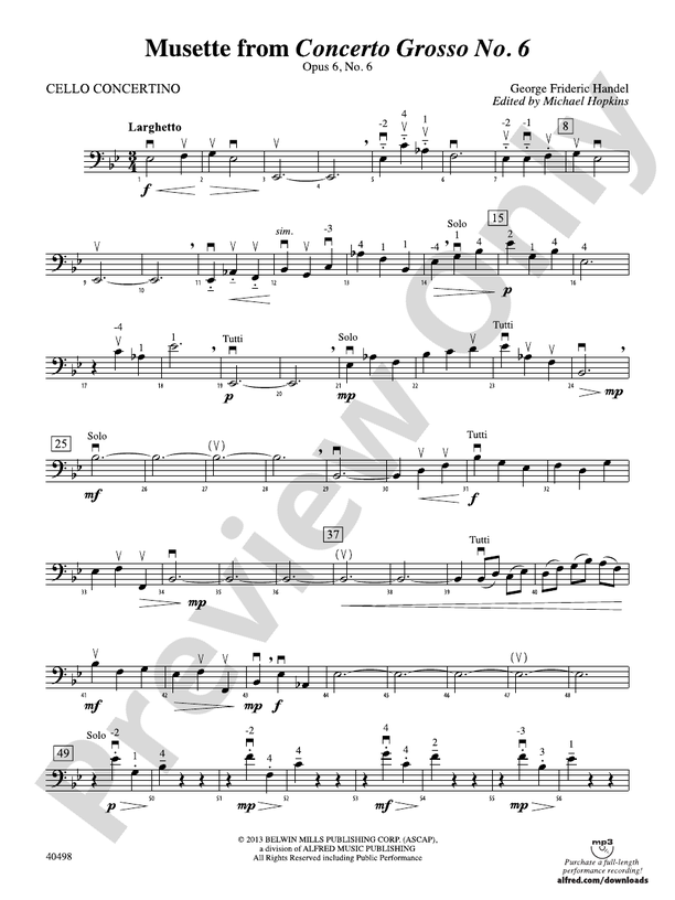 Musette from Concerto Grosso No. 6: Cello Concertino