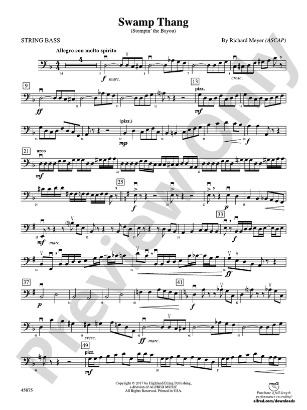 Swamp Thang String Bass String Bass Part Digital Sheet Music Download