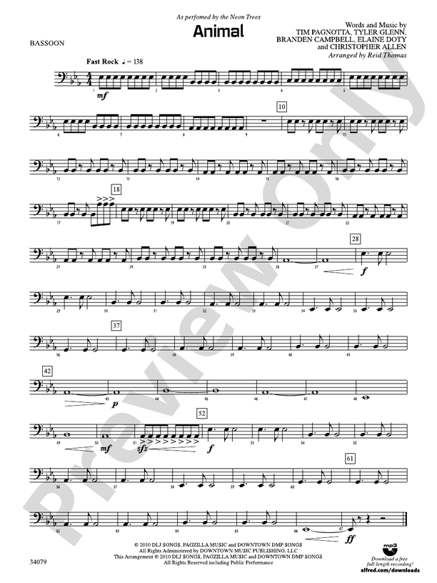 Animal Bassoon Bassoon Part Digital Sheet Music Download