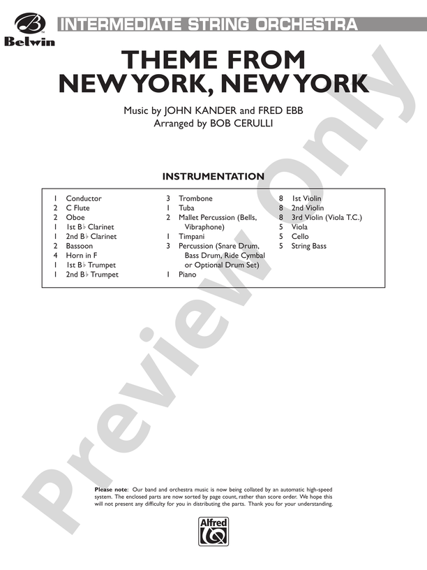 New York, New York, Theme from: Score